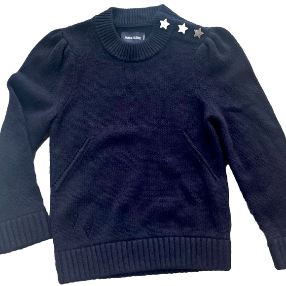 Zadig & Voltaire Betson Cashmere Sweater Navy Rhinestone Star Buttons Sz S NWT - Picture 5 of 8